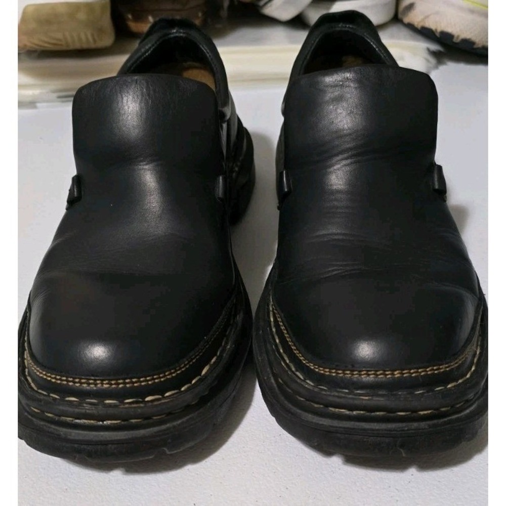 BORN Genuine Leather Womens 8.5 Black Slip on Shoes Chunky - Picture 3 of 9